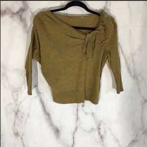 Anthropologie Olive Green Ruffle Accent Sweater